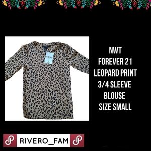 NWT | FOREVER 21 | LEOPARD PRINT 3/4 SLEEVE BLOUSE | SIZE SMALL